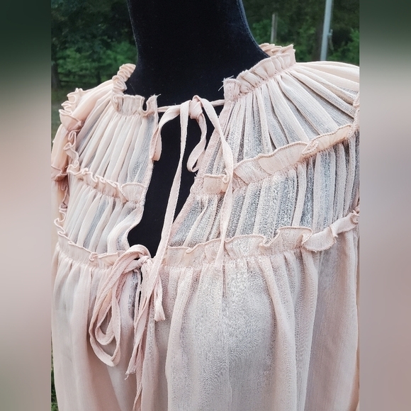 ZARA ruffle blouse large blush short sleeved top Sz Small blushpink - Picture 9 of 14